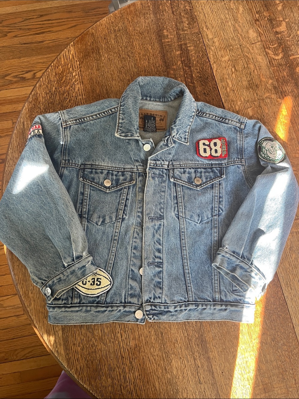 GAP Light Blue Distressed Denim Jacket with Patch Details